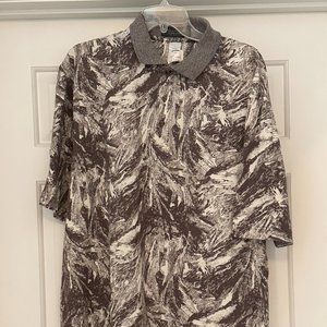 NEW Mens Page & Tuttle Cotton Knit Golf Shirt, Beige Print, 3 Buttons, NWT, SZ L